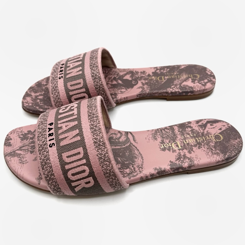NEW Christian Dior Pink Purple Chateau Rose Dway Logo Flats Sandal Shoes - Picture 4 of 12